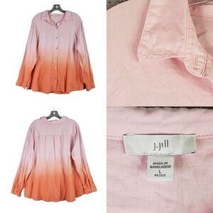 J Jill Shirt Top Button Down Linen LS Pink Orange Ombré Women’s Size Large L